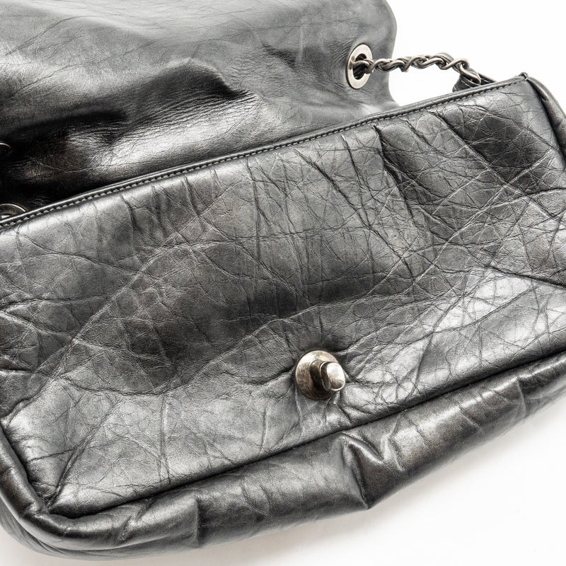 Chanel Detailed Chain Single Flap Bag Calfskin Charcoal Grey SHW