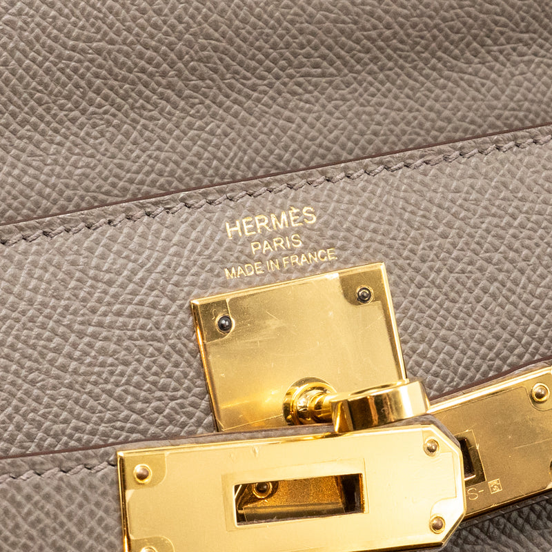 Hermes Kelly 28 Epsom Gris Etain GHW Stamp D