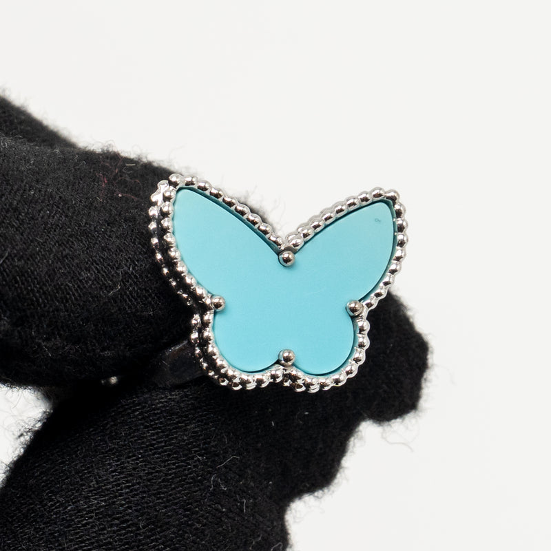 Van Cleef & Arpels Size 54 Lucky Alhambra Butterfly Ring White Gold, Turquoise