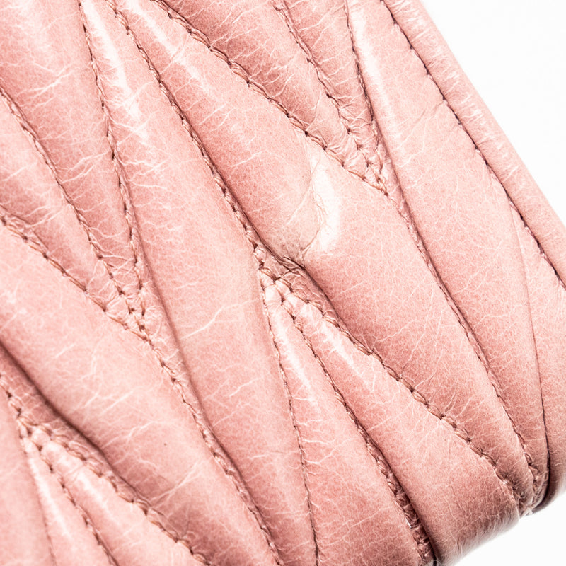 MIU MIU Matelasse Leather Zip Around Long Wallet Pink SHW