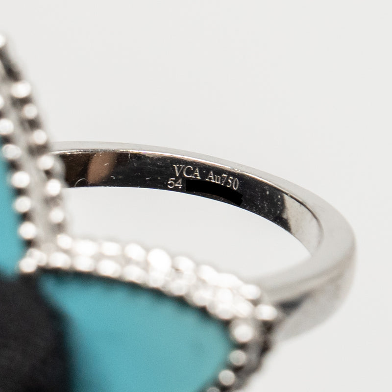 Van Cleef & Arpels Size 54 Lucky Alhambra Butterfly Ring White Gold, Turquoise