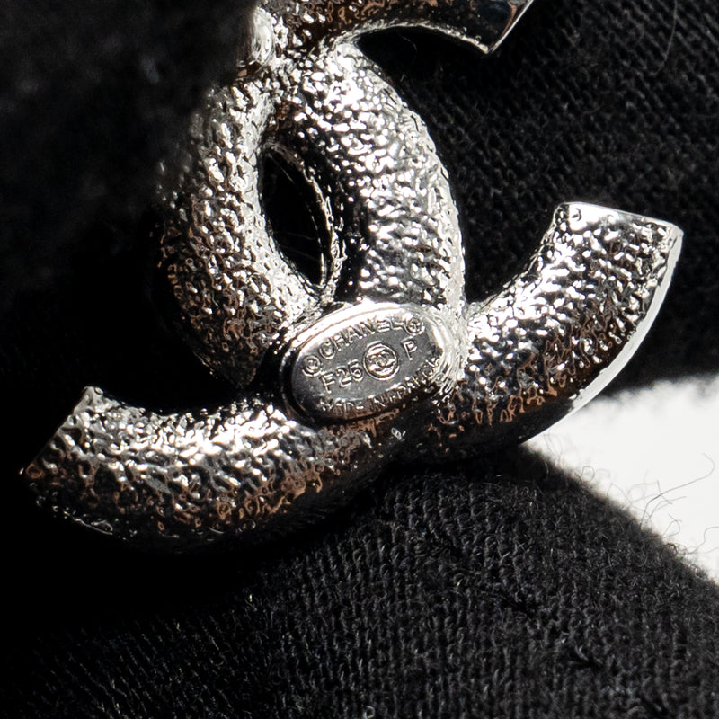 Chanel CC Logo Star Crystal/Pearl Earrings Silver Tone