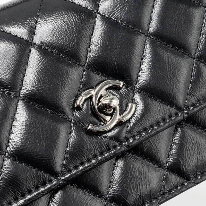 Chanel Crystal Top Handle Mini Flap Bag Calfskin Black with Black Hardware (Microchip)