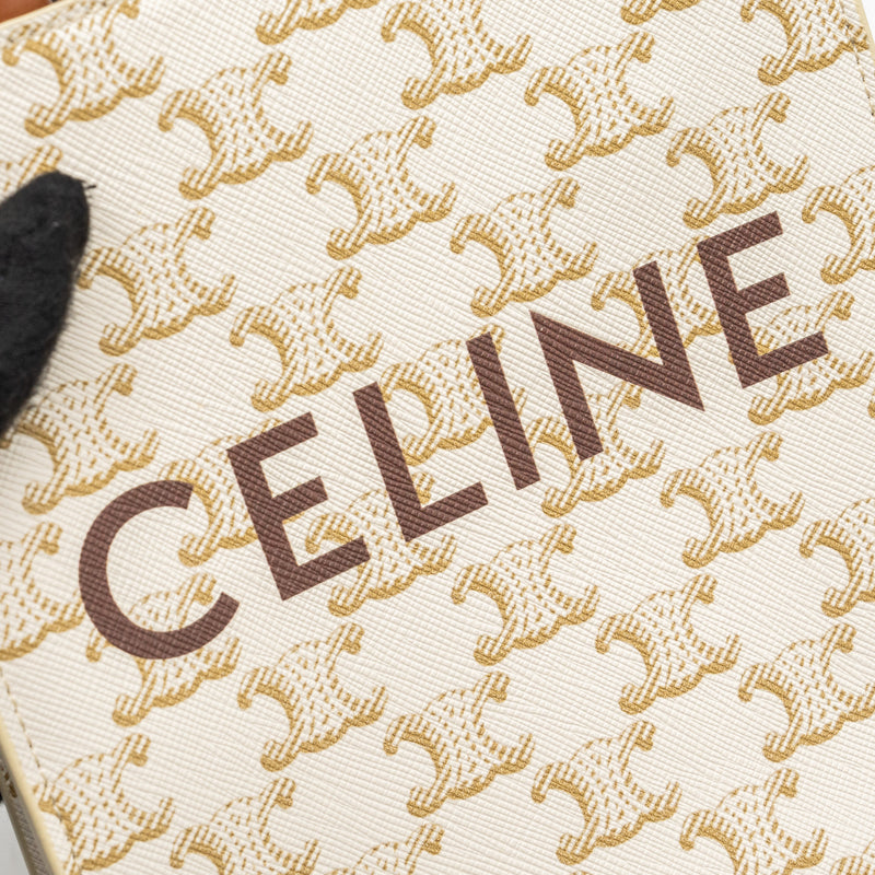 Celine Mini Vertical Cabas Triomphe Canvas/Calfskin White GHW