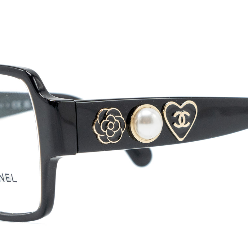 Chanel heart / pearl / camellia square glasses frame black