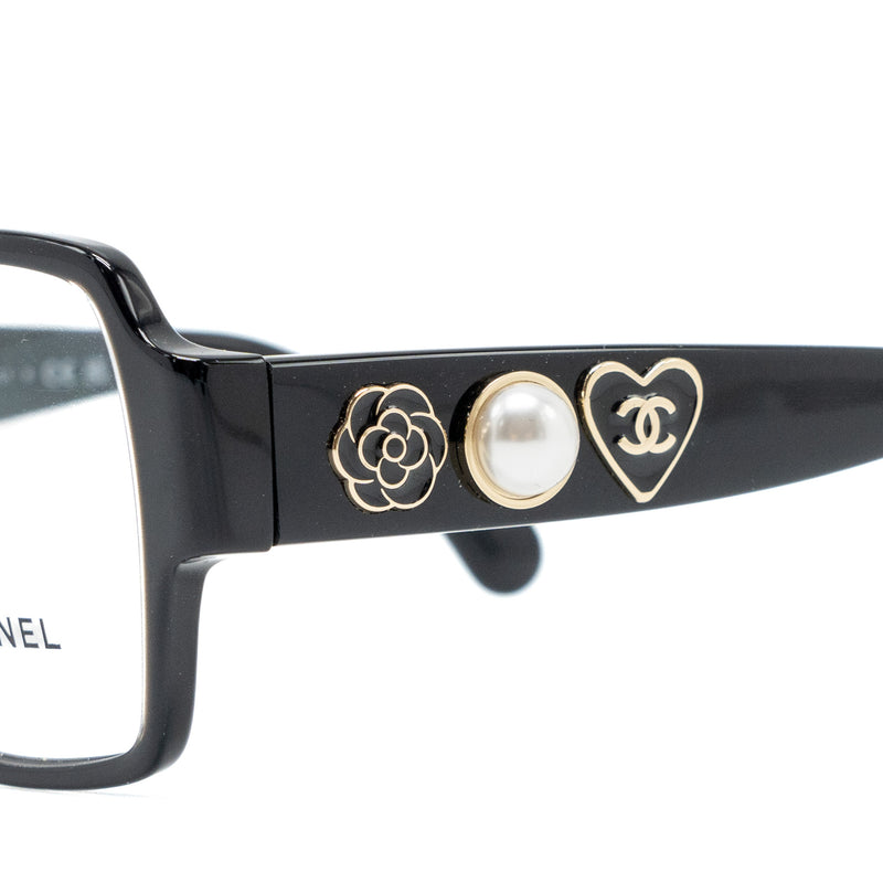 Chanel heart pearl camellia square glasses frame black