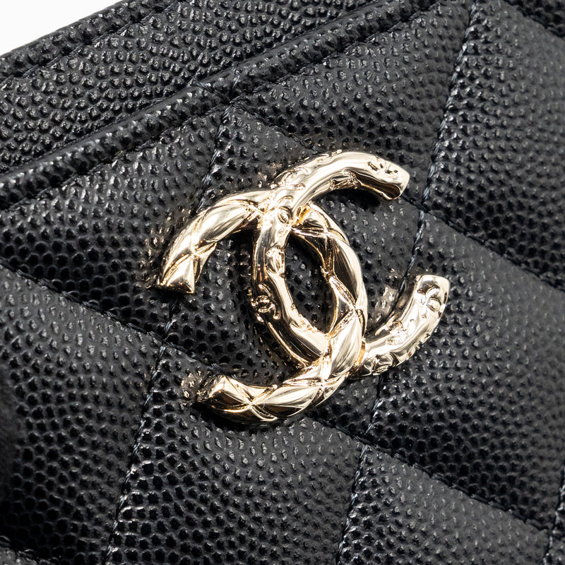 Chanel Giant detailed CC logo card holder caviar black LGHW (microchip)