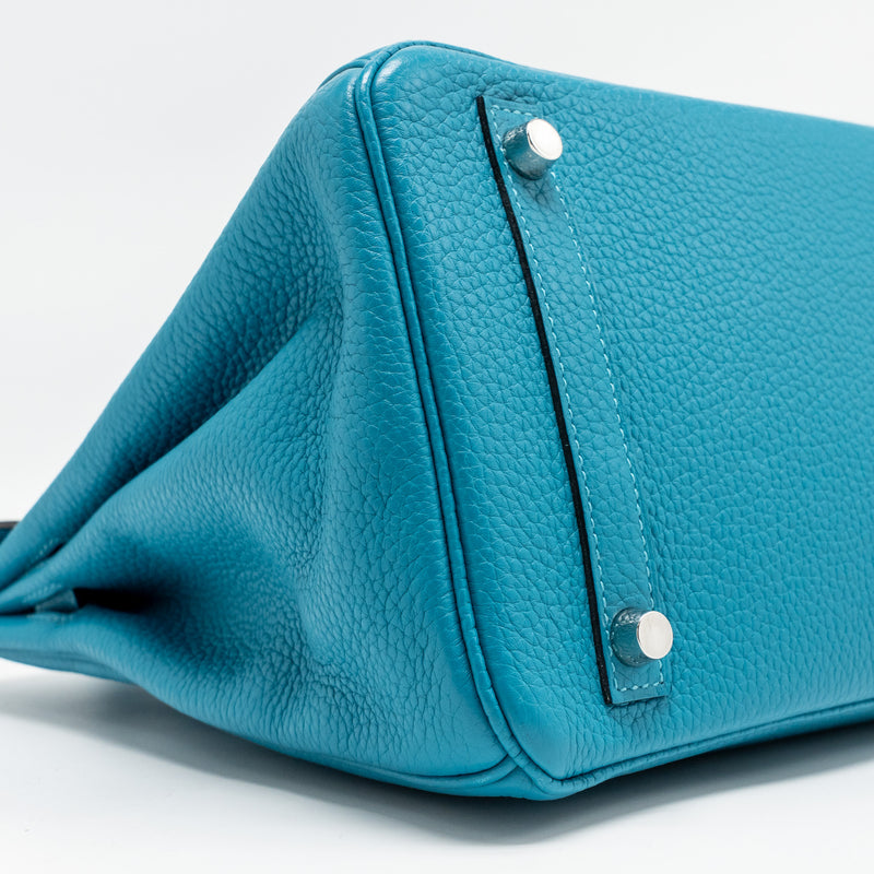 Hermes Birkin 30 Clemence Blue Paon SHW Stamp Square R