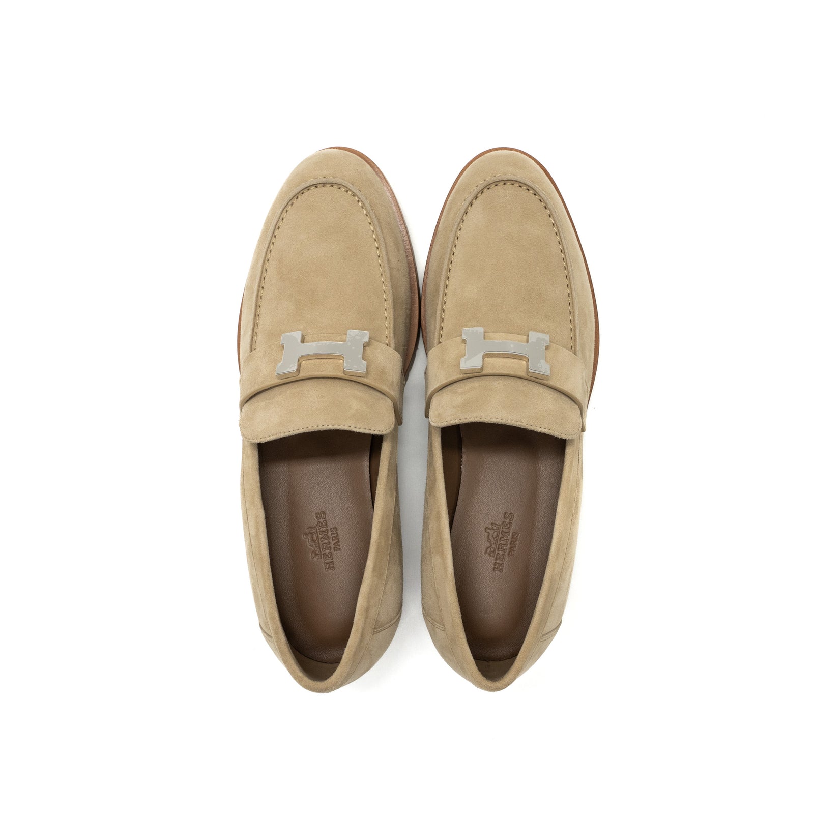 Hermes size37.5 Faubourg Loafer suede goatskin Beige Argile SHW display picture 1