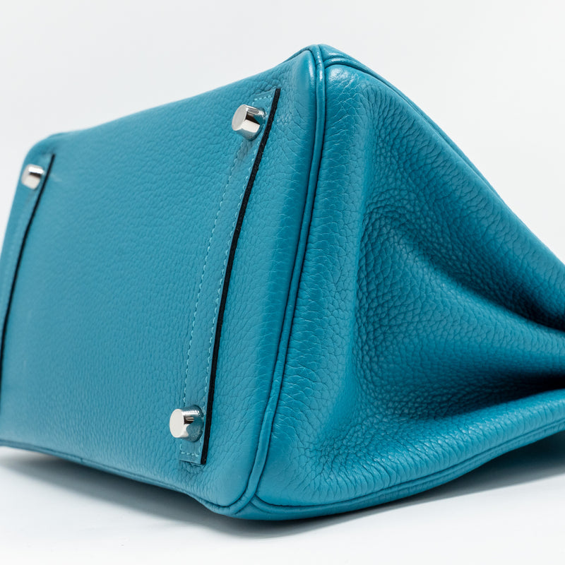 Hermes Birkin 30 Clemence Blue Paon SHW Stamp Square R