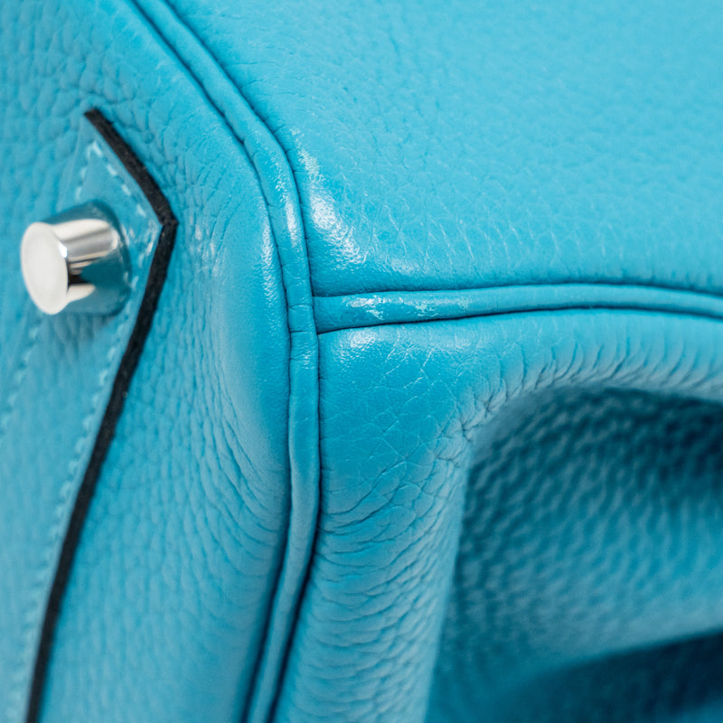 Hermes Birkin 30 Clemence Blue Paon SHW Stamp Square R