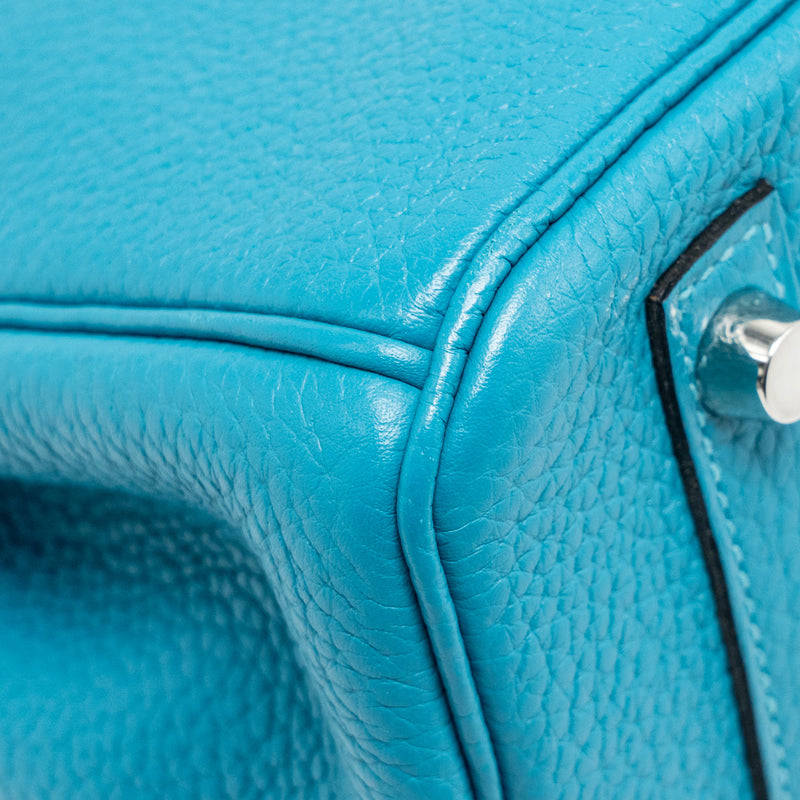 Hermes Birkin 30 Clemence Blue Paon SHW Stamp Square R