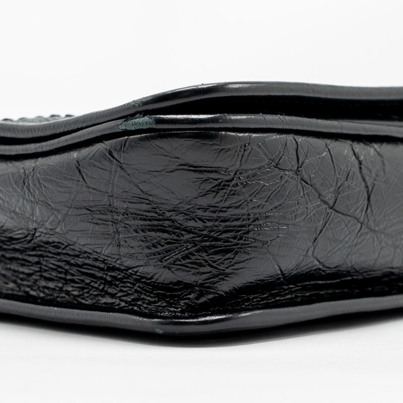 Saint Laurent / YSL Niki Chain Wallet Crinkled Calfskin Black SHW