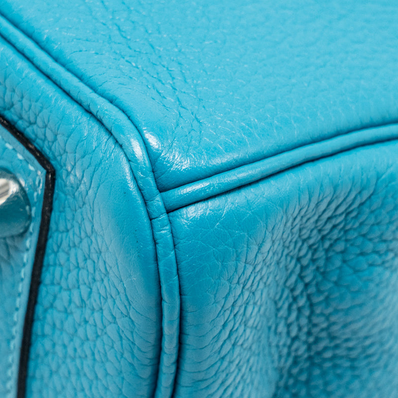 Hermes Birkin 30 Clemence Blue Paon SHW Stamp Square R