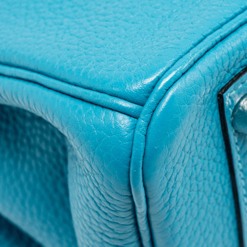 Hermes Birkin 30 Clemence Blue Paon SHW Stamp Square R