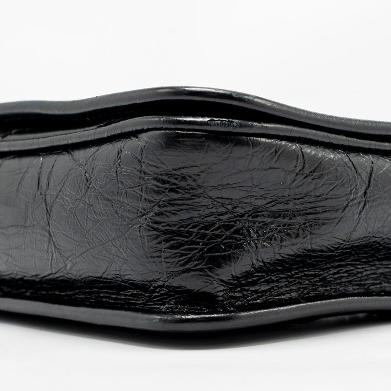 Saint Laurent / YSL Niki Chain Wallet Crinkled Calfskin Black SHW