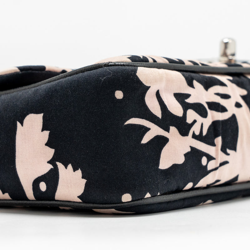 Chanel Mirror Charm Single Flap Bag Fabric Black/Pink SHW