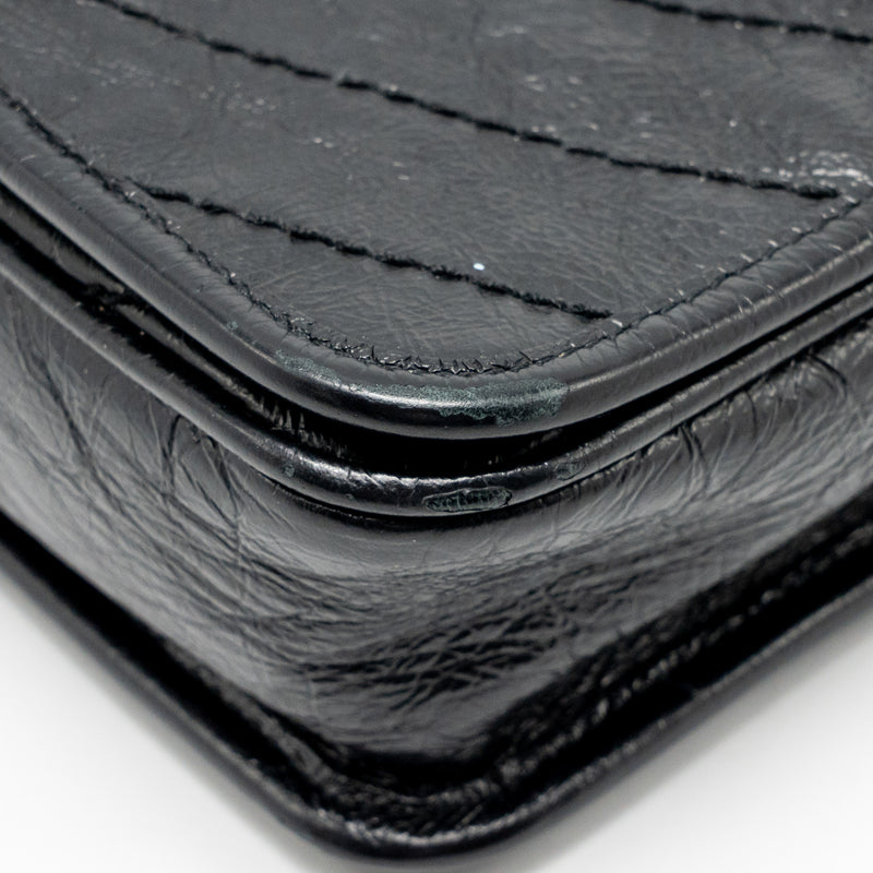 Saint Laurent / YSL Niki Chain Wallet Crinkled Calfskin Black SHW