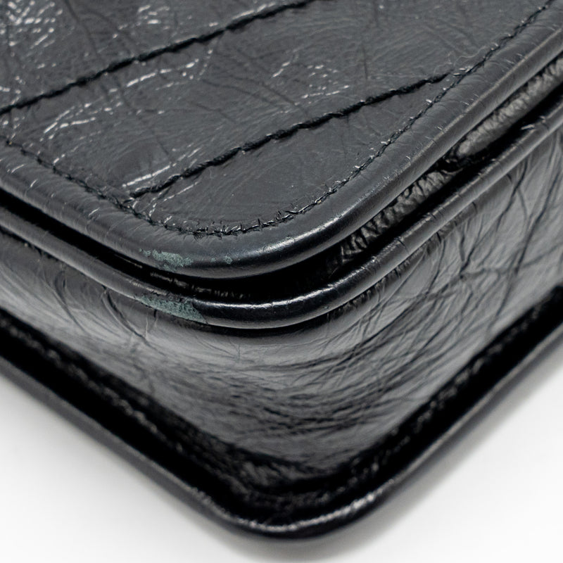 Saint Laurent / YSL Niki Chain Wallet Crinkled Calfskin Black SHW