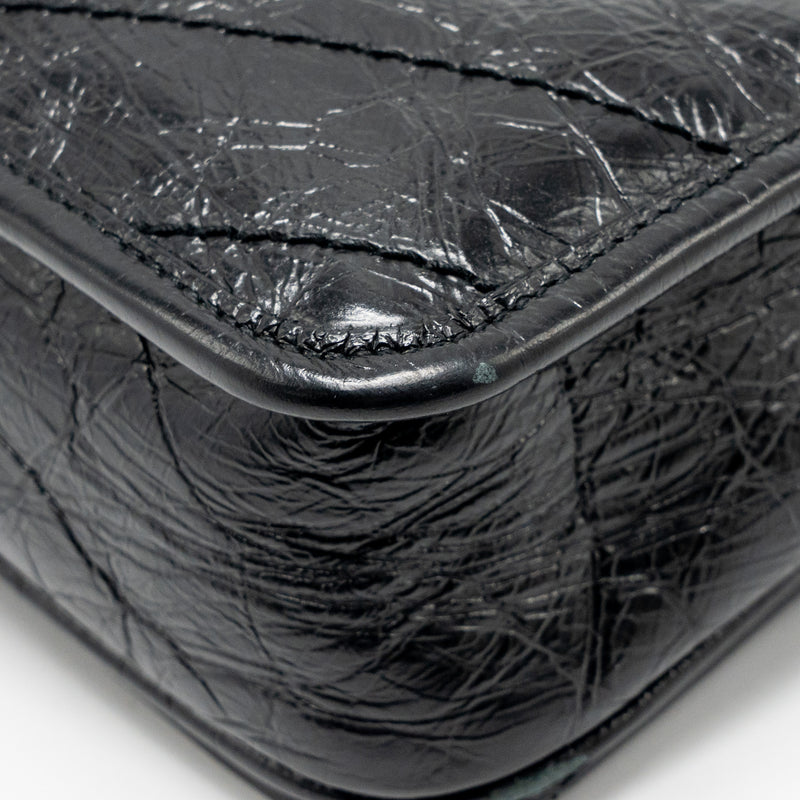 Saint Laurent / YSL Niki Chain Wallet Crinkled Calfskin Black SHW