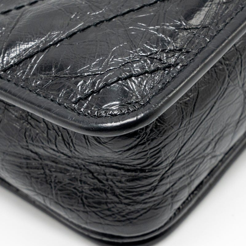 Saint Laurent / YSL Niki Chain Wallet Crinkled Calfskin Black SHW