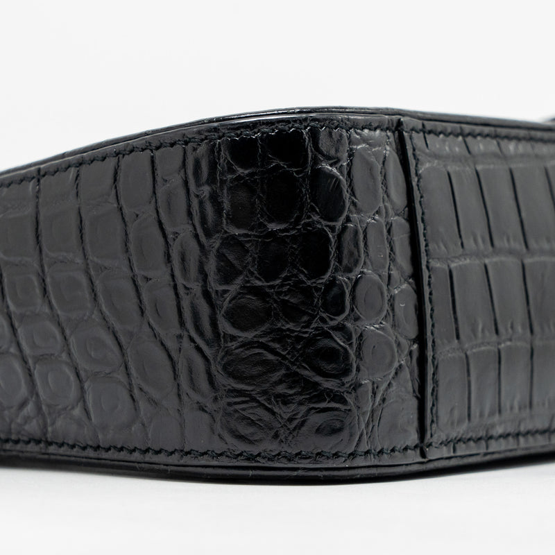 Saint Laurent/YSL Hobo Shoulder Bag Croc Embossed Calfskin Black GHW