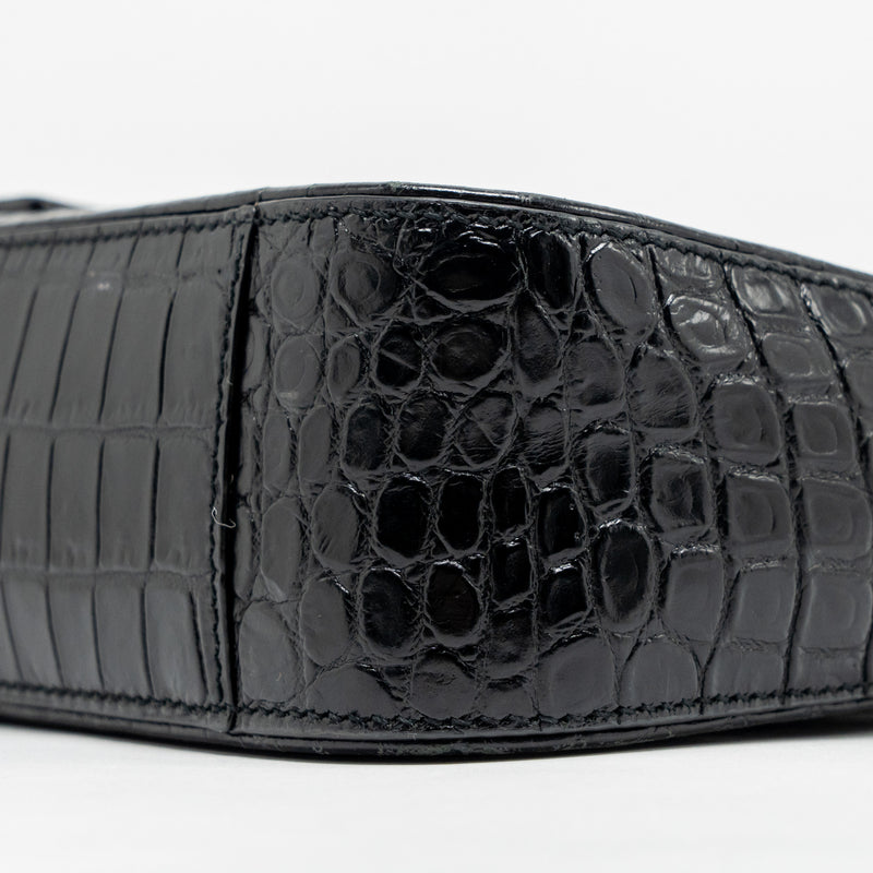 Saint Laurent/YSL Hobo Shoulder Bag Croc Embossed Calfskin Black GHW