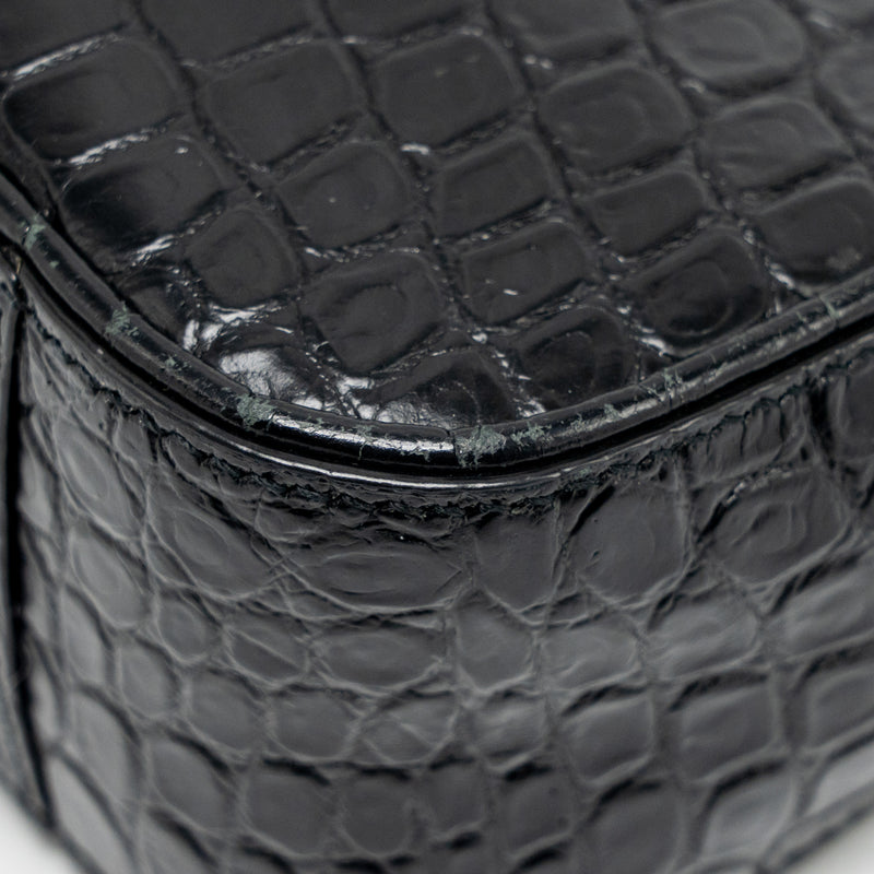 Saint Laurent/YSL Hobo Shoulder Bag Croc Embossed Calfskin Black GHW