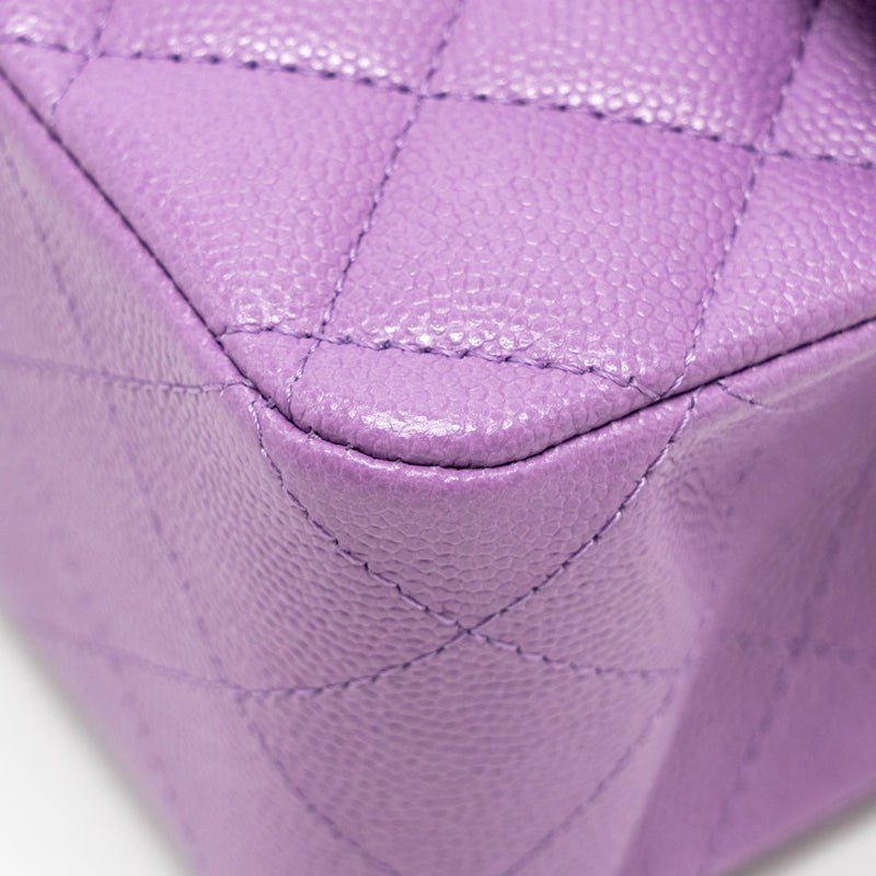 Chanel Medium Classic Double Flap Bag Caviar Purple LGHW (Microchip)