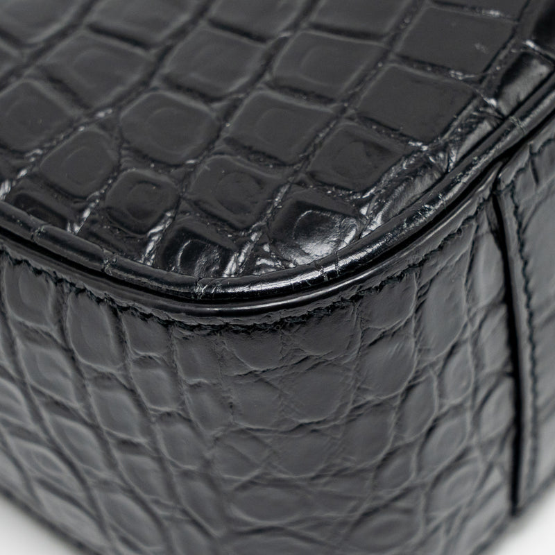 Saint Laurent/YSL Hobo Shoulder Bag Croc Embossed Calfskin Black GHW