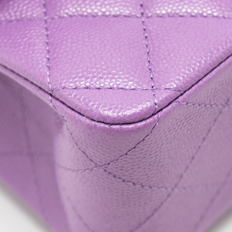 Chanel Medium Classic Double Flap Bag Caviar Purple LGHW (Microchip)