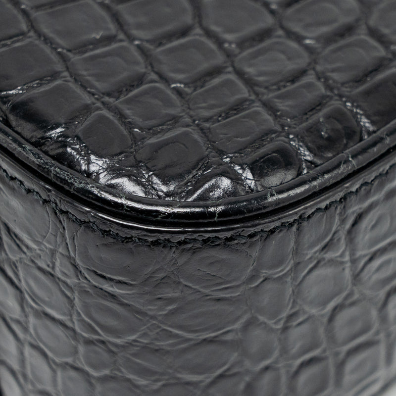 Saint Laurent/YSL Hobo Shoulder Bag Croc Embossed Calfskin Black GHW