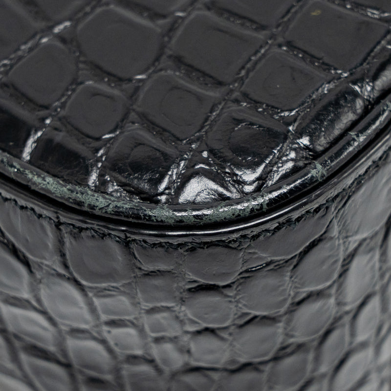 Saint Laurent/YSL Hobo Shoulder Bag Croc Embossed Calfskin Black GHW