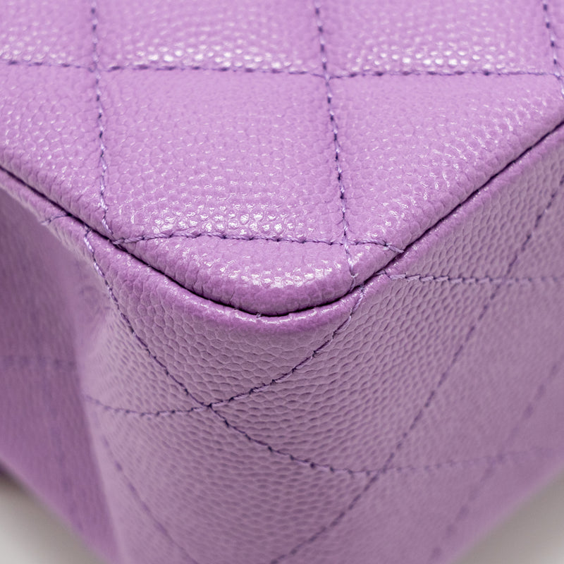 Chanel Medium Classic Double Flap Bag Caviar Purple LGHW (Microchip)