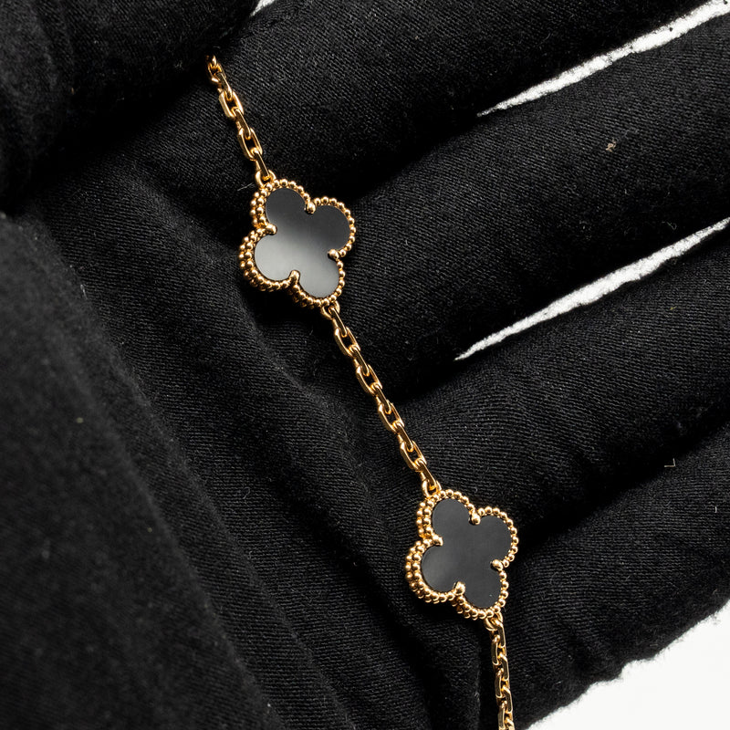 Van Cleef & Arpels Vintage Alhambra 5-Motif Bracelet Yellow Gold, Onyx