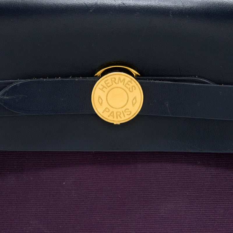 Hermes Herbag 31 Zip Bag Canvas/Vache Hunter Cassie/Bleu Indigo GHW Stamp D