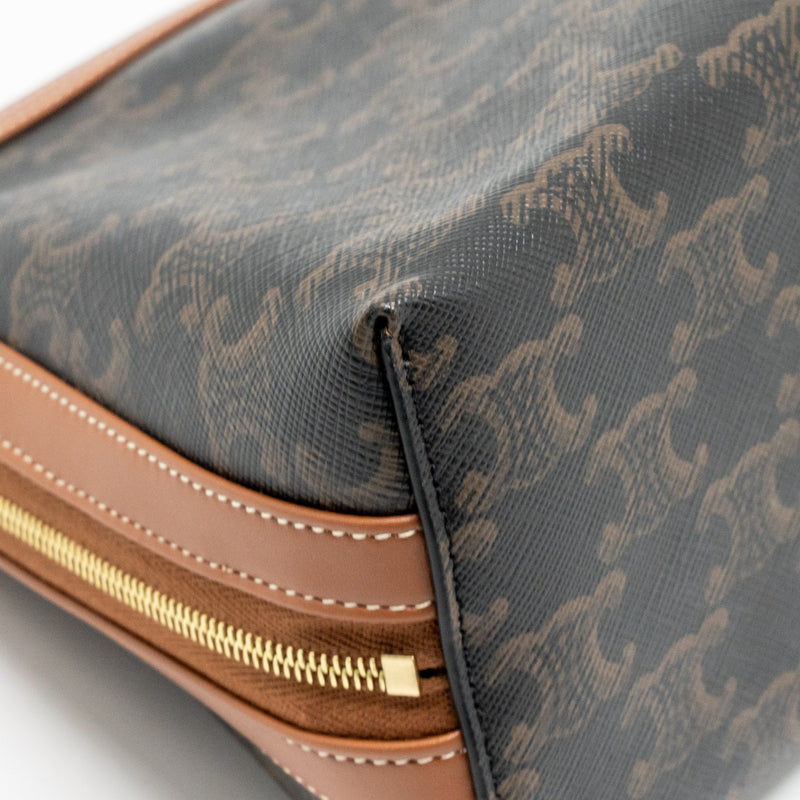 Celine Large Cosmetic Pouch Triomphe Canvas/Calfskin Tan GHW