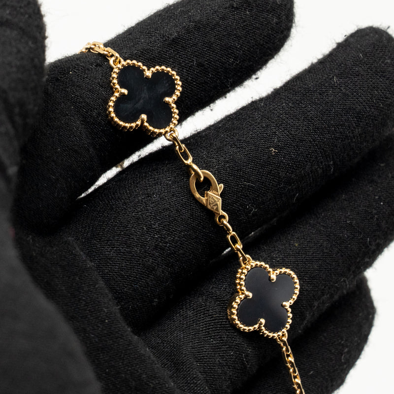Van Cleef & Arpels Vintage Alhambra 5-Motif Bracelet Yellow Gold, Onyx