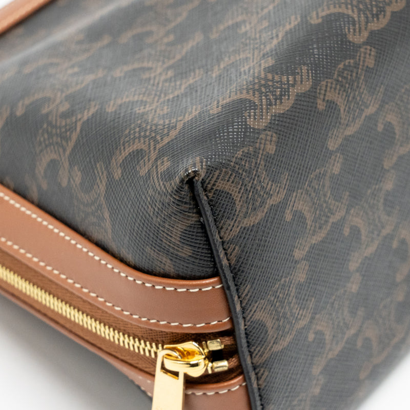 Celine Large Cosmetic Pouch Triomphe Canvas/Calfskin Tan GHW