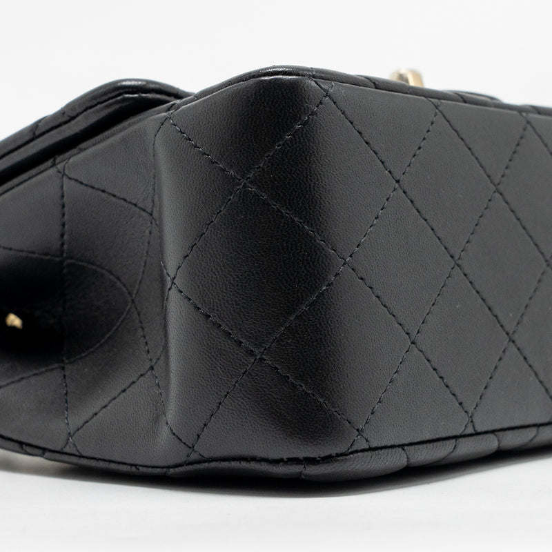 Chanel Classic mini square single flap bag lambskin black LGHW (Microchip)