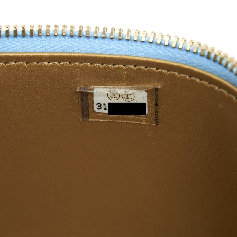 Chanel 22S Pearl Crush Long Vanity With Chain Lambskin Blue GHW