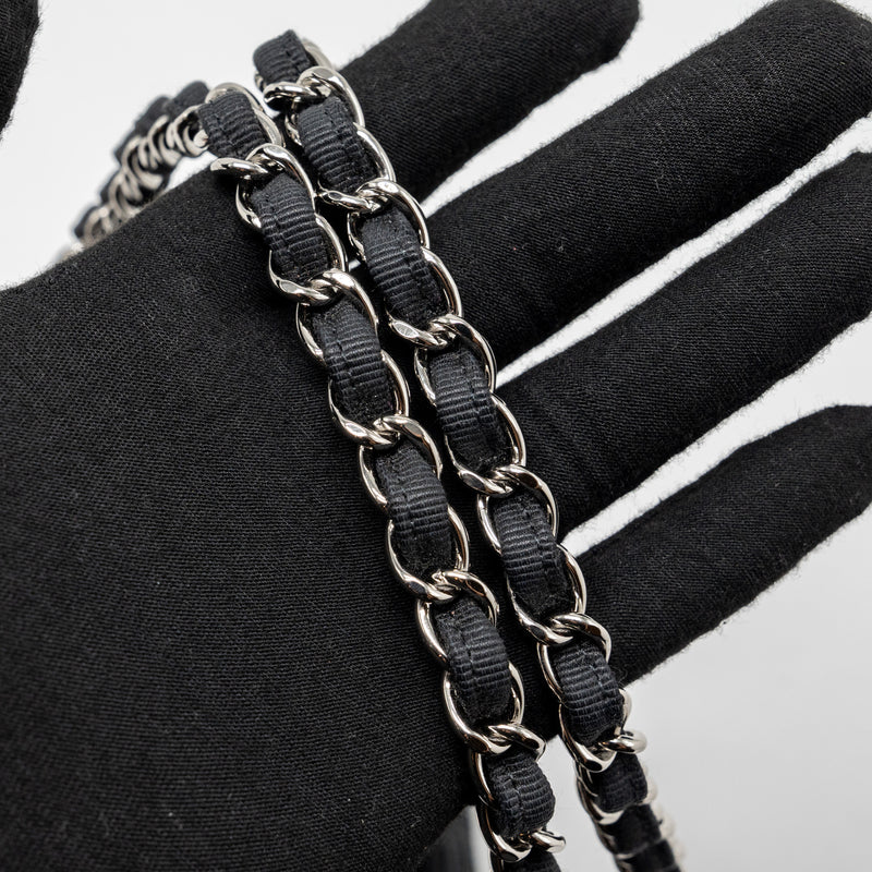 Chanel Medium Classic Double flap bag Tweed black SHW