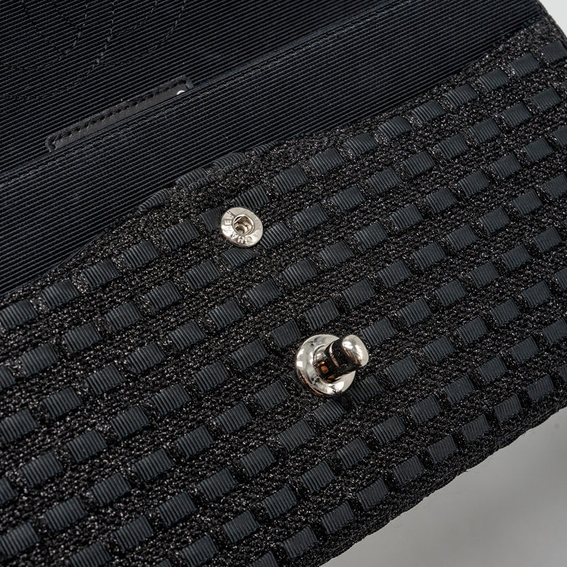 Chanel Medium Classic Double flap bag Tweed black SHW