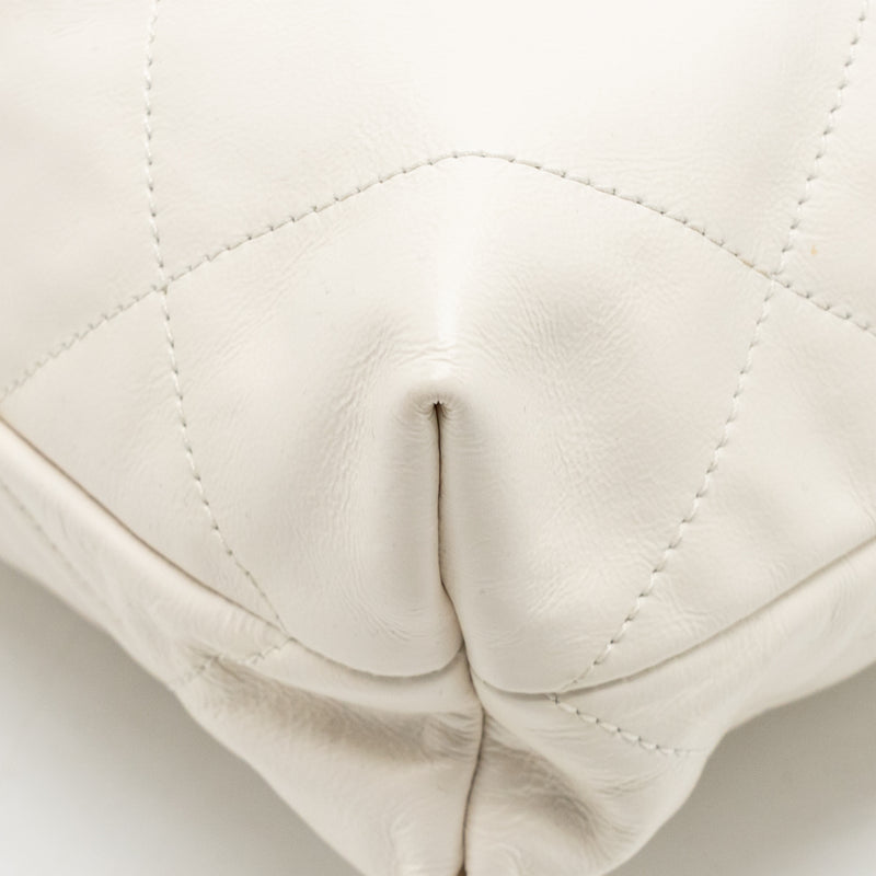 Chanel Small 22 Bag with Black Letter Logo Calfskin White GHW (Microchip)