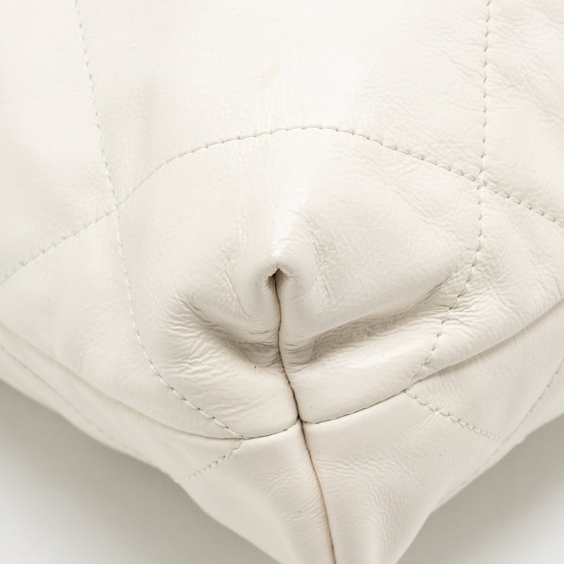 Chanel Small 22 Bag with Black Letter Logo Calfskin White GHW (Microchip)