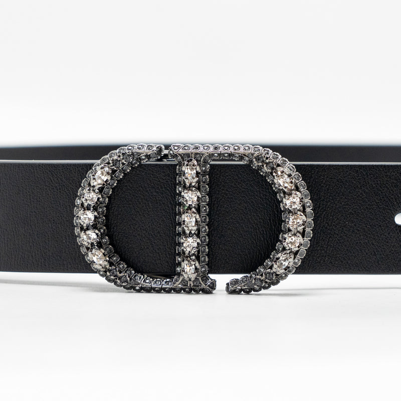 Dior Size 85 Crystal CD 25mm Belt Calfskin Black with Black Hardware