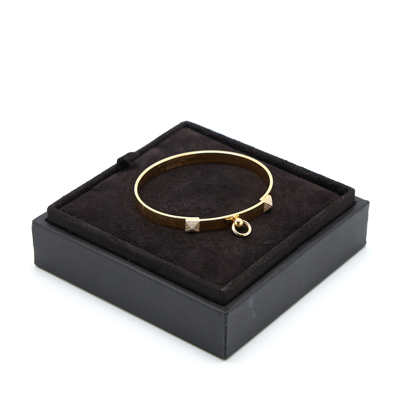 Hermes Size LG Collier De Chien Bracelet, Small Model Yellow Gold Diamonds