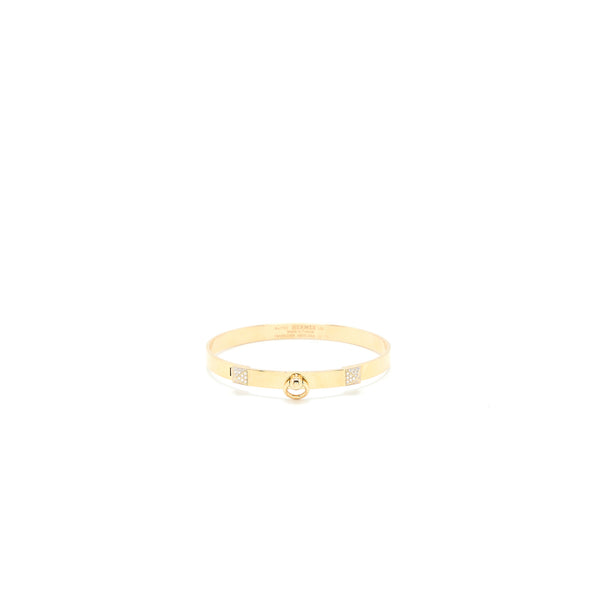 Hermes Size LG Collier De Chien Bracelet, Small Model Yellow Gold Diamonds