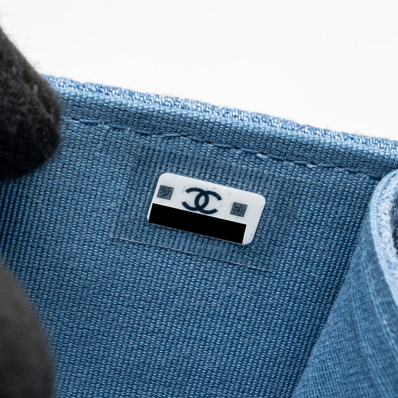 CHANEL Mini Vertical Flap Clutch With Chain Denim Blue GHW (microchip)