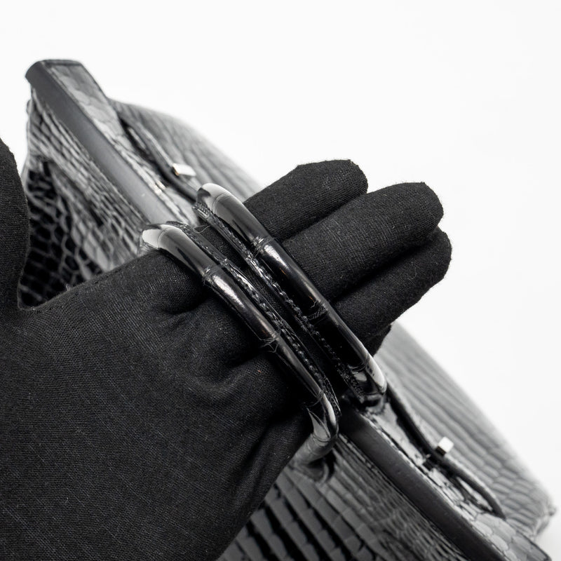 Hermes birkin 25 Shiny crocodile porosus black SHW stamp Z